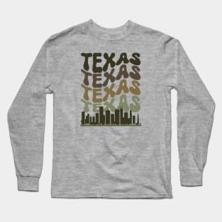 Retro Houston Texas Skyline Camo Color Fade Long Sleeve T-Shirt